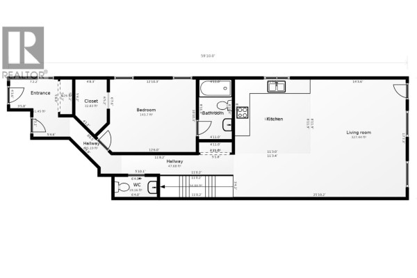 Floor plan of the main level of a duplex with one bedroom and an open living area. - 8211 96 Avenue, Fort St  John