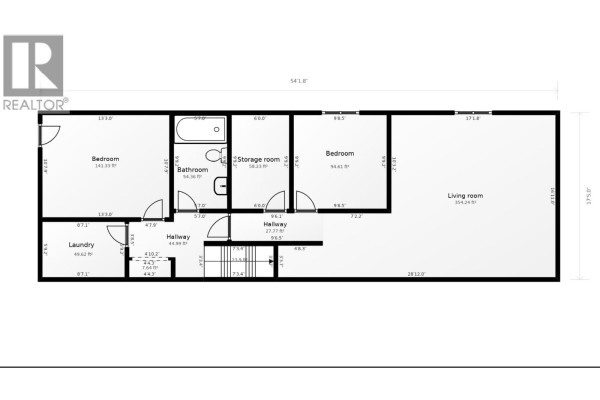 Floor plan of the upper level of a duplex with two bedrooms and a laundry room. - 8211 96 Avenue, Fort St  John