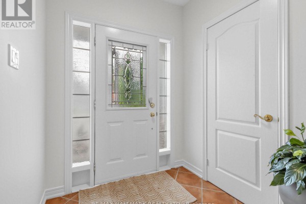 Interior entryway with a white front door and sidelight windows. - 849 Joe Persechini Drive, Newmarket