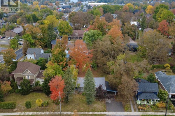 Overhead drone view of the residential street showing multiple houses, driveways, and autumn trees. - 86 Albert Street, Selwyn