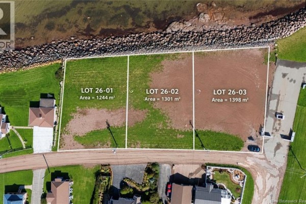 View of the grassy and dirt land with power lines and waterfront. - 86 Cap Bimet Road, Grand Barachois