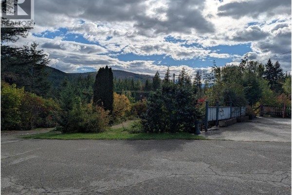 View of a property from the street with scattered trees and a distant mountain. - 8893 Holding Road, Adams Lake
