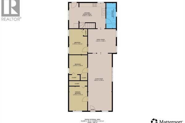 Floor plan with kitchen, dining, living, family rooms, 3 bedrooms, and 1 bathroom - 894 University Avenue Windsor