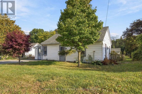 Side view of the white house with trees and grass. - 9 Rogers Street, Prince Edward County