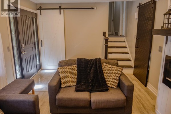 Living room with sofa and sliding barn door - 94 Ottawa Drive Chatham