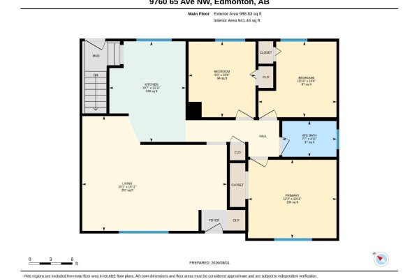 Floor plan of a bungalow with living room, kitchen, mudroom, three bedrooms, and one bathroom. - 9760 65 Av Nw, Edmonton