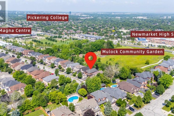 Aerial view of a suburban neighbourhood with amenities labeled, including Pickering College. - 995 Nellie Little Crescent, Newmarket