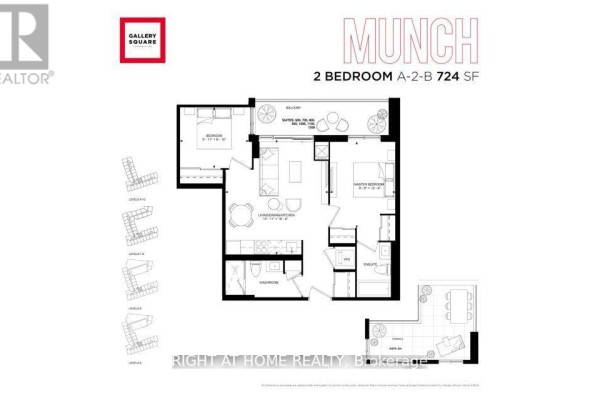Floor plan of a two-bedroom apartment with balcony and terrace. - A1405 - 8119 Birchmount Road N, Markham