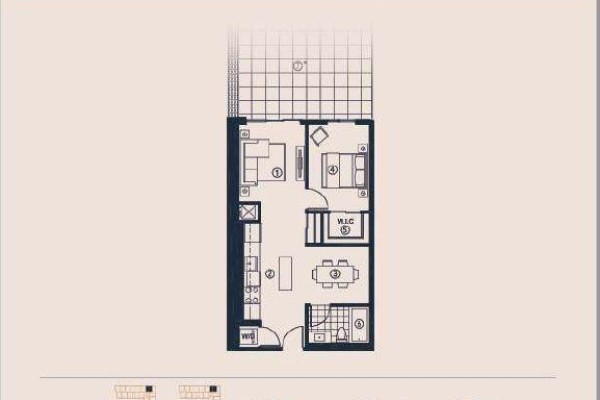 Floor plan of a one-bedroom apartment with labeled rooms and dimensions. - B0721 - 133 Bronte Road, Oakville