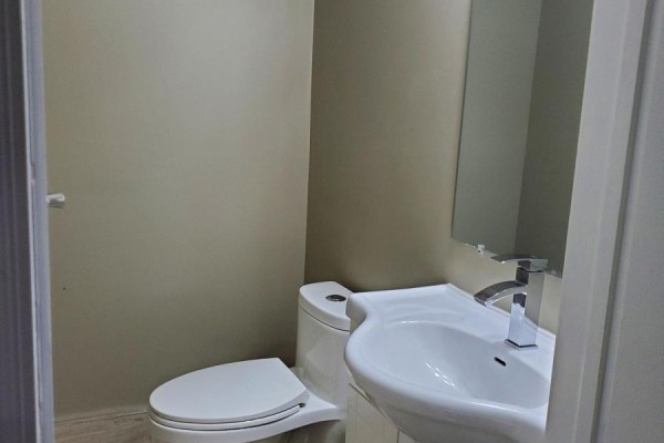 Modern shower with a stainless steel multi-function shower panel and beige tiled walls. - Basement - 27 Karen Miles Crescent, Markham