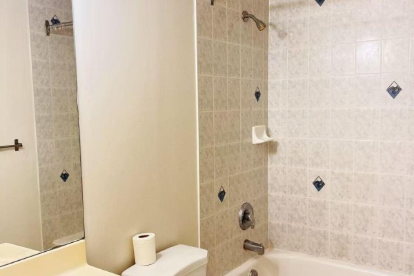 Basement kitchen with white cabinets, stainless steel stove, and granite countertops. - Basement A2 - 50 Dowling Circle, Markham