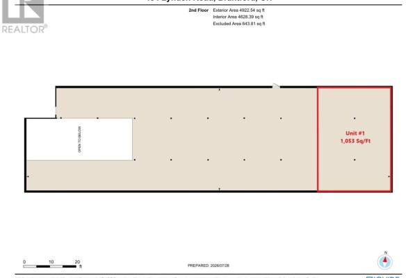 Floor plan of a commercial unit showing layout and dimensions for Unit #1. - Building #2 Upper #1 - 434 Lynden Road, Brantford
