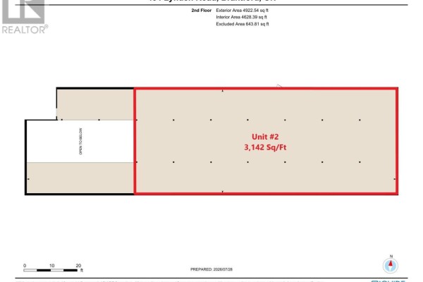 Floor plan for Unit #2, showing a rectangular space of 3,142 Sq/Ft. - Building #2 Upper #2 - 434 Lynden Road, Brantford
