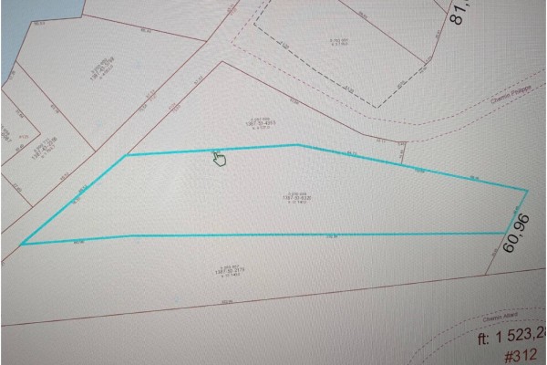 Property survey map with lot lines, dimensions, and street names clearly marked in blue and red. - Ch. Philippe, Otter Lake