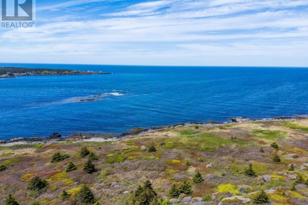 Aerial view showing approximate property boundaries overlaid on a coastal lot with rocky shoreline. - Cow Ledge Bay Of Fundy Land, Freeport
