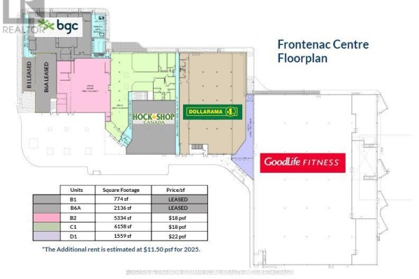 Floorplan of Frontenac Centre showing leased units and their square footage. - D1 - 1300 Bath Road, Kingston