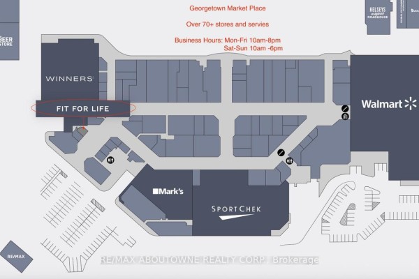 Mall directory map showing Fit For Life located near Winners and Sport Chek. - Fc 7 - 280 Guelph Street, Halton Hills