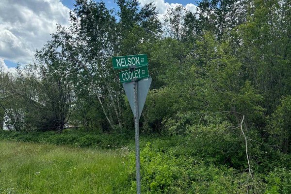 Street sign at the intersection of Nelson St and Cooley St - L0t 94-95 Nelson Street, Englehart