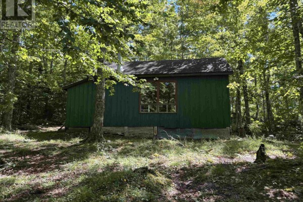 Another angle of the green cabin, highlighting its rustic design and natural surroundings. - Lot (pid 20505046) Truro Road, New Annan