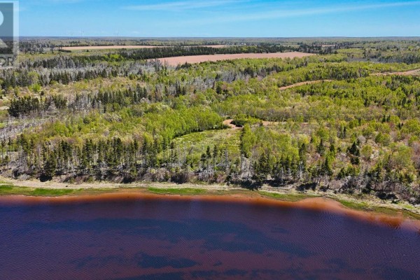Aerial view of a wooded area with trees and fields, bordered by a body of dark water. - Lot - 19 Naufrage Pond Lane, Naufrage