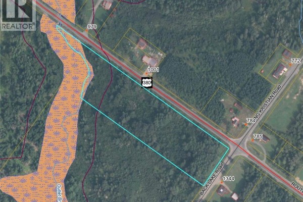 Aerial view of the property outline with adjacent woodland, Route 380, and Back Lake Road. - Lot 0 Route 380, Blue Bell Corner