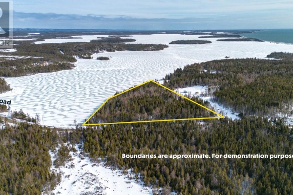 Aerial perspective of triangular lot with snow and forest, near Bellfy Road. - Lot 1 Belfry Road, Gabarus Lake