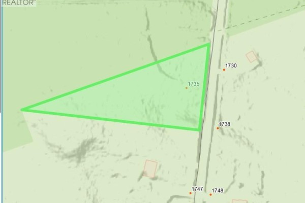 Topographical map showing a highlighted triangular lot with contour lines and street numbers 1730 and 1738. - Lot 10-3 Pine Glen Road, Dawson Settlement