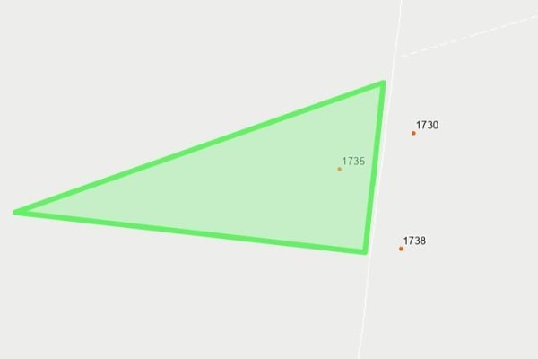 Simplified map displaying a highlighted triangular lot with street numbers 1730 and 1738 nearby. - Lot 10-3 Pine Glen Road, Dawson Settlement