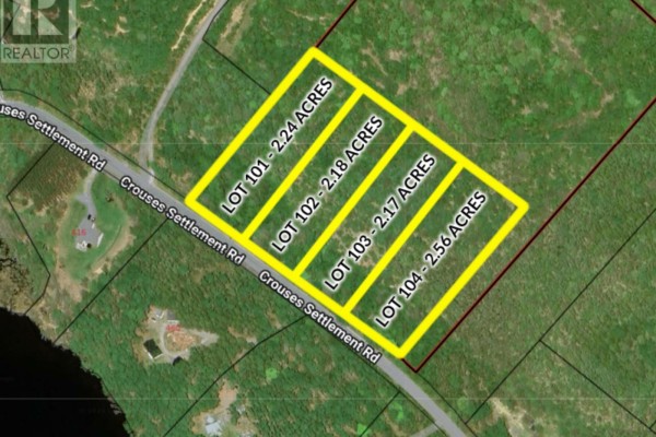 Map showing four lots for sale, labeled with their respective acreages. - Lot 102 Crouses Settlement Road, Crouses Settlement
