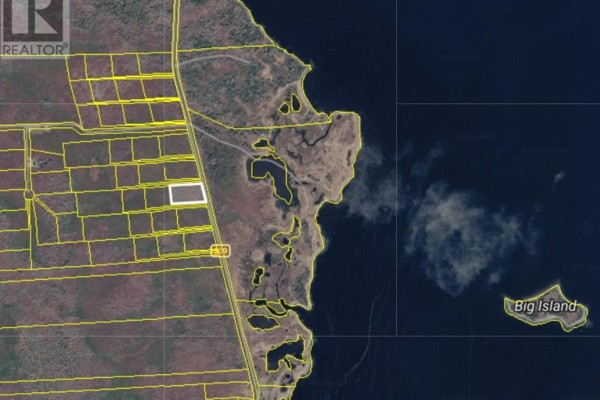 Satellite map showing property lots adjacent to a road and coastal marshland. - Lot 12, Swaines Road, Port Clyde