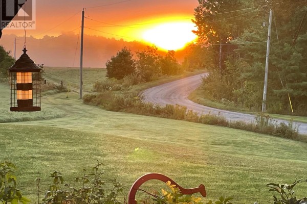 Sunrise over a winding country road through green fields with a bird feeder in the foreground. - Lot 18 Concession 3 Street, Seguin