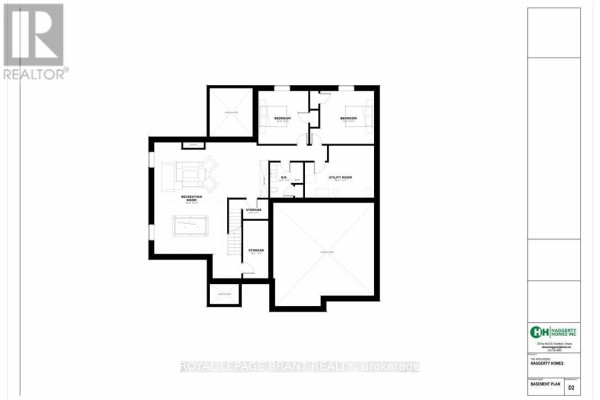 Basement plan with recreation room, utility room, storage, and two bedrooms. - Lot 2 Willowdale Street, Brantford