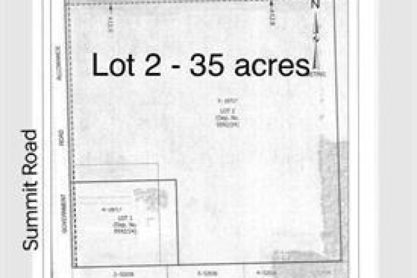 Black and white survey map showing Lot 2, 35 acres, adjacent to Summit Road. - Lot 2 Winfield Road, Rockwood Rm
