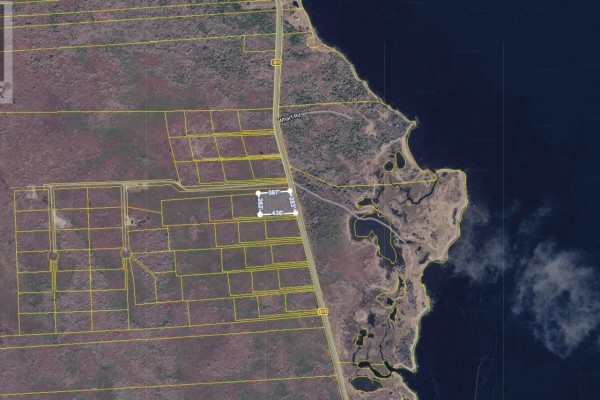 Aerial view of the Port Clyde coastline showing numerous subdivided lots and a body of water. - Lot 20 Swaines Road, Port Clyde