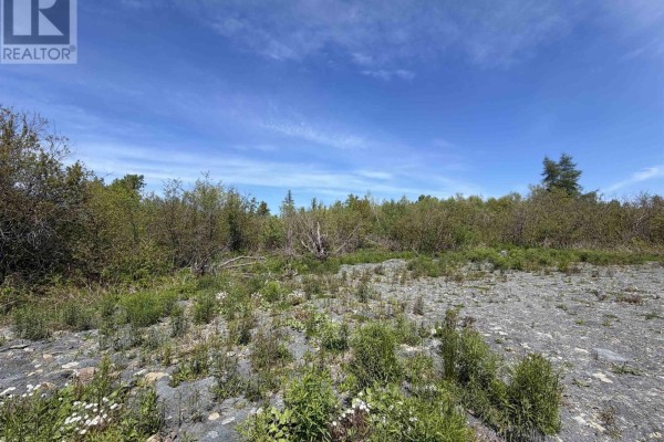 View of a landscape with gravel patches, green plants, and surrounding trees under a blue sky. - Lot 22-3 Wallace Bridge Station Road, Wallace River West