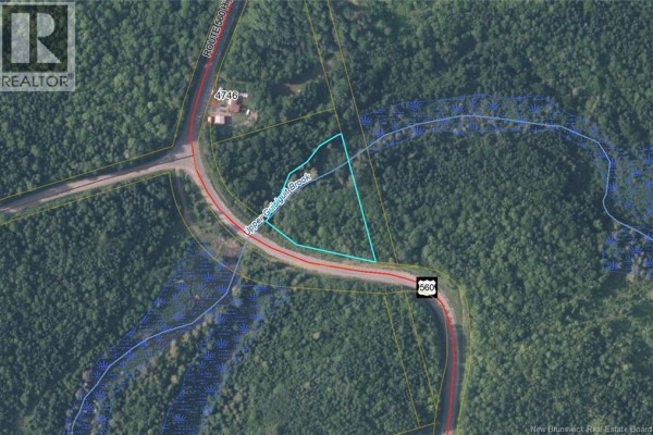 Aerial view showing the property lot bordered by Route 560 highway and Upper Gagetown Brook. - Lot 24-02 Route 560, Listerville