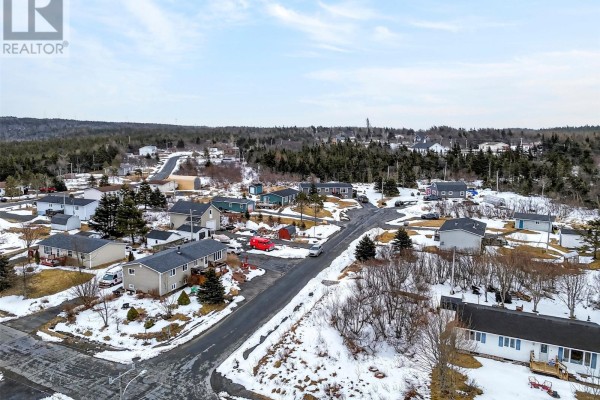 Snow-covered neighborhood street with various houses, parked cars, and dense evergreen trees. - Lot 28 Shaheen Crescent, Come By Chance
