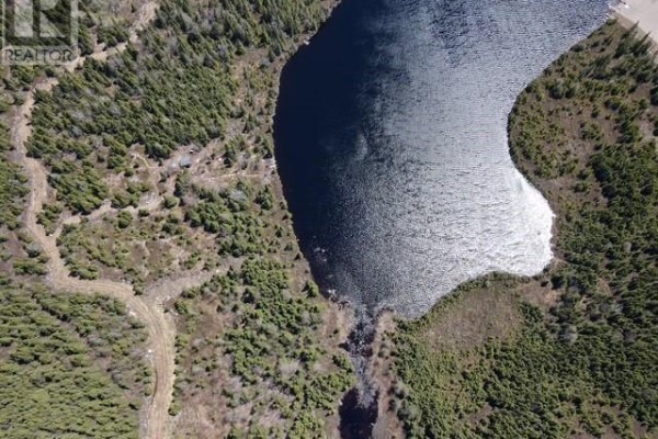 Aerial view of a sun-dappled lake surrounded by a vast evergreen forest and marshy terrain. - Lot 4 Little Northwest Pond, Glovertown