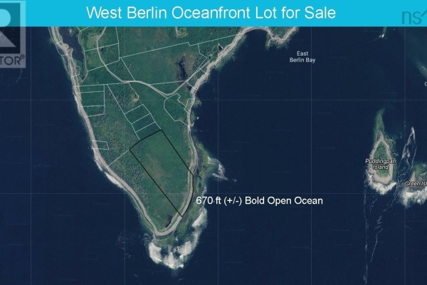 Aerial view of Lots 4 and 6 on a coastal peninsula, showing proximity to the ocean. - Lot 4 West Berlin Wharf Road, West Berlin