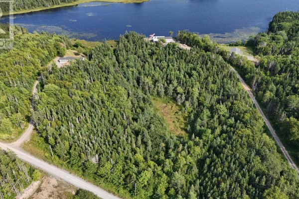 View from above looking over a dense forest towards a marshy area and a large blue lake. - Lot 40 Lucas Lane, Kempt Road