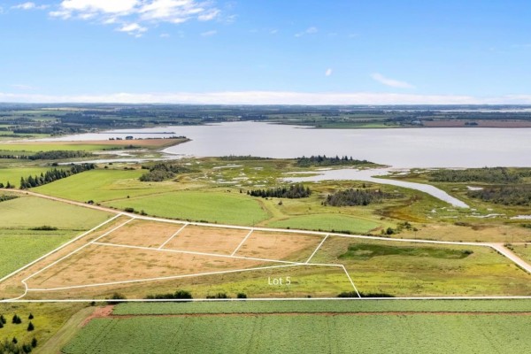 Aerial view of Malpeque Bay waterfront lots, showing lot 5 parcel. - Lot 5 Princetown Road, Malpeque Bay, Malpeque