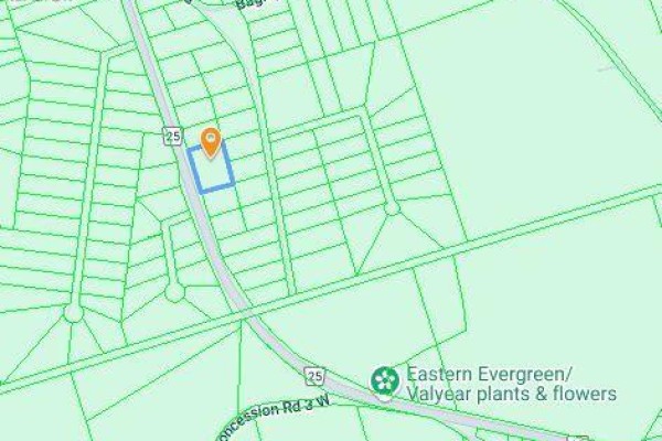 Cadastral map showing the property lot outlined in blue on County Road 25. - Lot 55, 56 &57 County Rd 25, Trent Hills