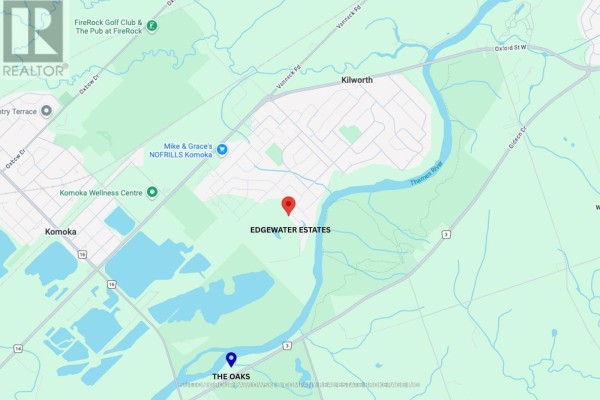 Map shows Edgewater Estates development located near the Thames River, north of Komoka and west of Kilworth. - Lot #58 - 34 Bayshore Drive, Middlesex Centre