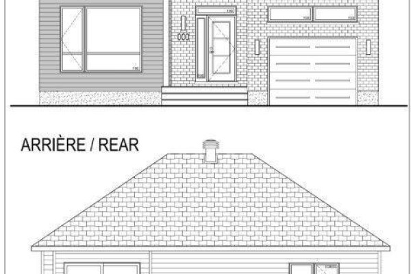 Architectural drawing of the front elevation and rear roofline of a house. - Lot 6 Juniper Street, The Nation
