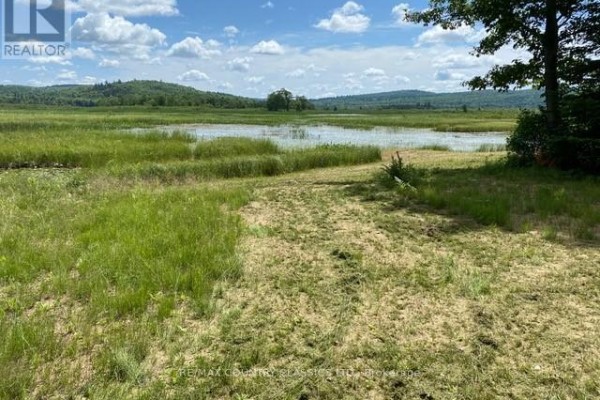 Mown grass area leading towards a wide wetland with rolling hills in the background. - Lot 9 Lower Craigmont Road, Madawaska Valley