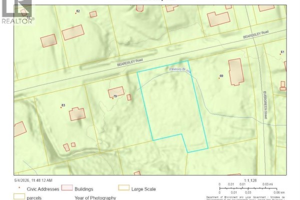 Topographical map showing Lot 95-1 Beardsley Road outlined in blue, adjacent to Peabody Brook and Evergreen Street. - Lot 95-1 Beardsley Road, Lower Woodstock