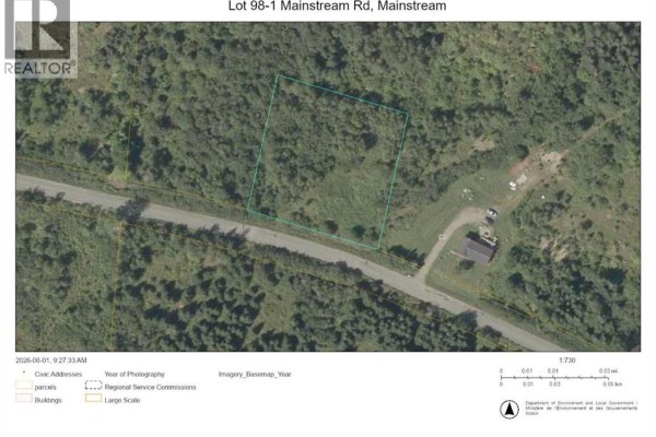 Aerial map showing the boundaries of Lot 98-1 Mainstream Road with surrounding trees and road. - Lot 98-1 Mainstream Road, Mainstream