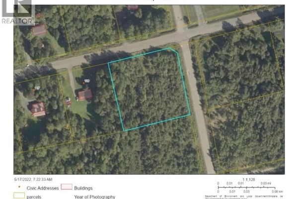 Close-up aerial view of a wooded lot, Lot 98-7 Ash Street, bordered by roads and houses. - Lot 98-7 Ash Street, Lower Woodstock
