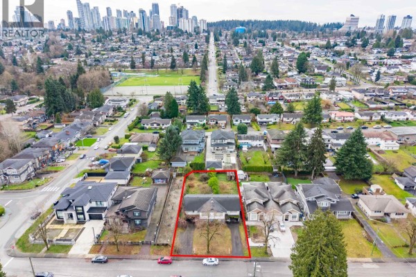 Aerial view highlighting the lot's location among residential homes and urban landscape. - Lot A 4078 Fir Street, Burnaby