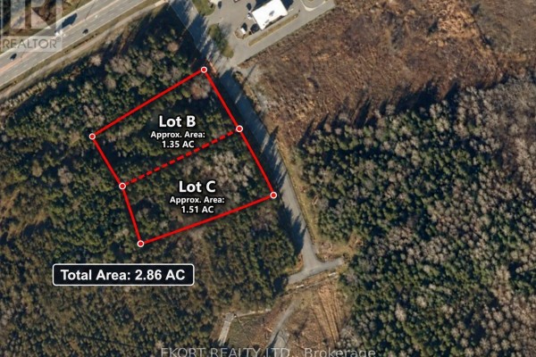 Aerial map view showing the approximate acreage of Lot B and Lot C, total 2.86 acres. - Lot B & C Jenland Way S, Belleville